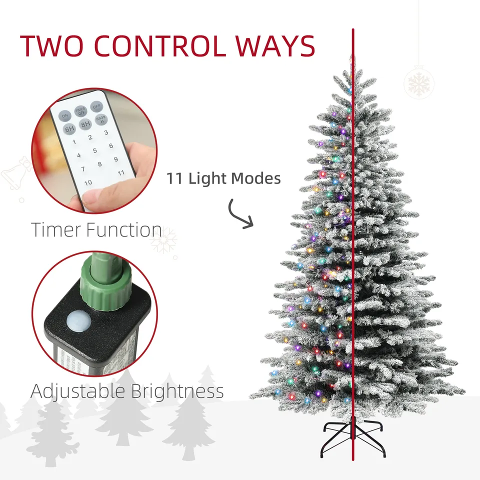 6.5ft Snow Flocked Artificial Christmas Tree, Pre-Lit Christmas Tree with 400 LED Lights and 990 Branch Tips, Green view 3