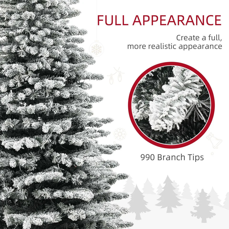 6.5ft Snow Flocked Artificial Christmas Tree, Pre-Lit Christmas Tree with 400 LED Lights and 990 Branch Tips, Green view 4