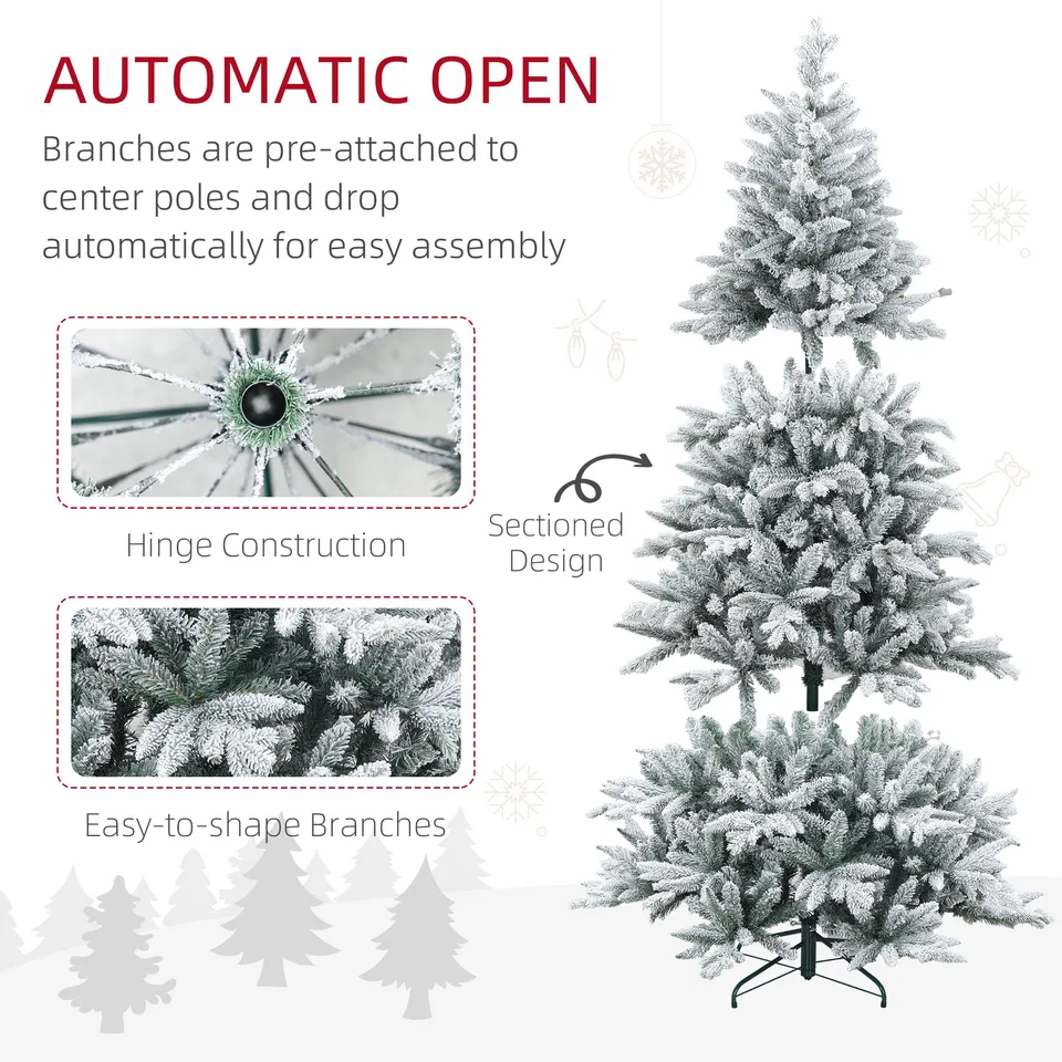 6ft Artificial Flocked Christmas Tree with Snow Tips, Easy Assembly, Hinged Xmas Tree for Home Office Holiday view 3