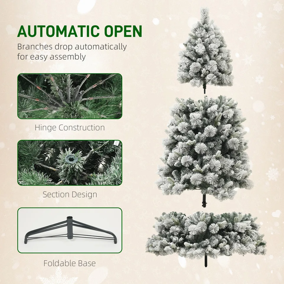 7.5 ft Prelit Flocked Artificial Christmas Tree with 500 Clear Lights, 1530 Tips, Metal Stand for Home Office Holiday view 3