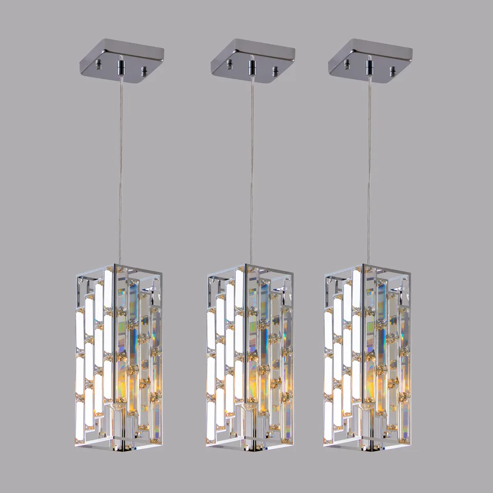 4inch Modern Crystal Pendant Light 3 Pack, Adjustable Hanging Ceiling Lamp With Crystal Prism Design For Dining Room, Kitchen Island, And Living Room -Chrome Finish view 3