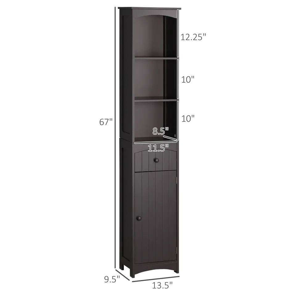 Bathroom Storage Cabinet, Free Standing Bathroom Storage Unit, Tall Linen Tower with 3-Tier Shelves and Drawer, Brown view 2
