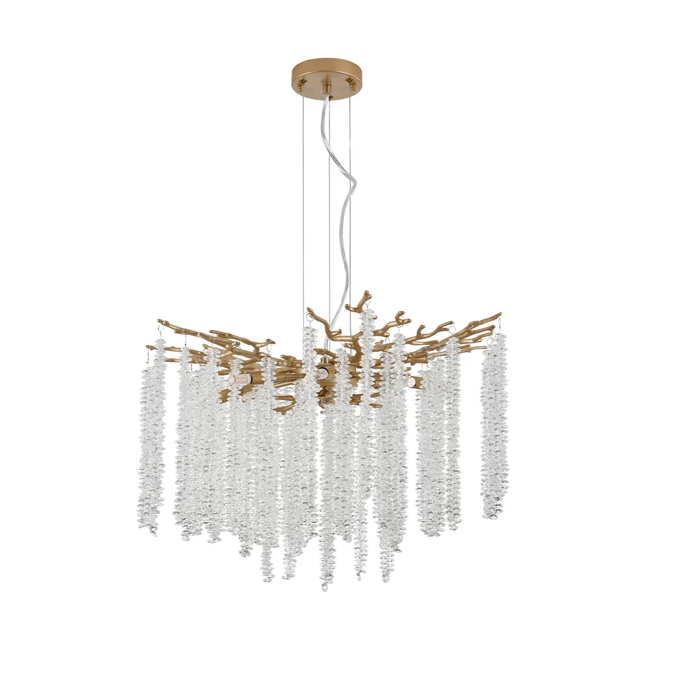 24-inch Modern Golden Pendant Light With Cascading Crystal Strands, Ideal For Living Room, Dining Room And Foyer, High-End Decorative Lighting Fixture Bulb Not Included view 3
