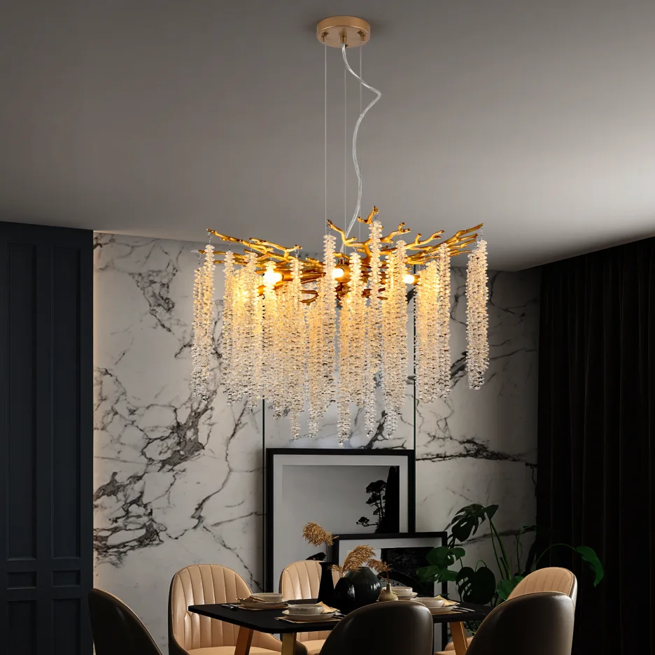 24-inch Modern Golden Pendant Light With Cascading Crystal Strands, Ideal For Living Room, Dining Room And Foyer, High-End Decorative Lighting Fixture Bulb Not Included view 2