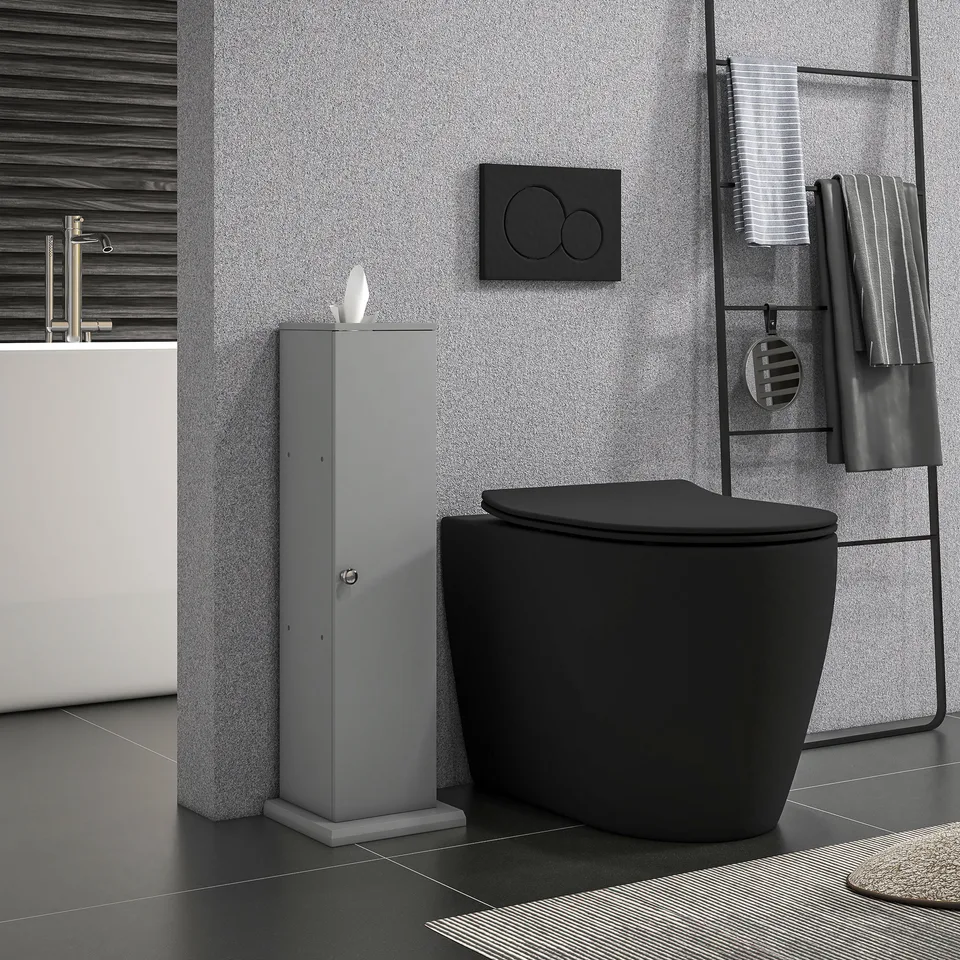 Small Toilet Paper Cabinet, Bathroom Corner Cabinet with Doors and Shelves for Paper Shampoo, Gray