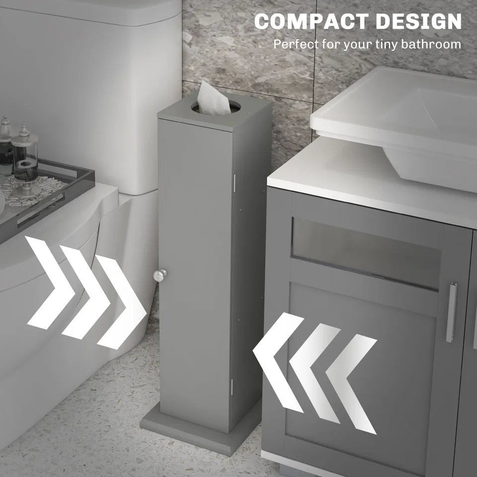 Small Toilet Paper Cabinet, Bathroom Corner Cabinet with Doors and Shelves for Paper Shampoo, Gray view 3