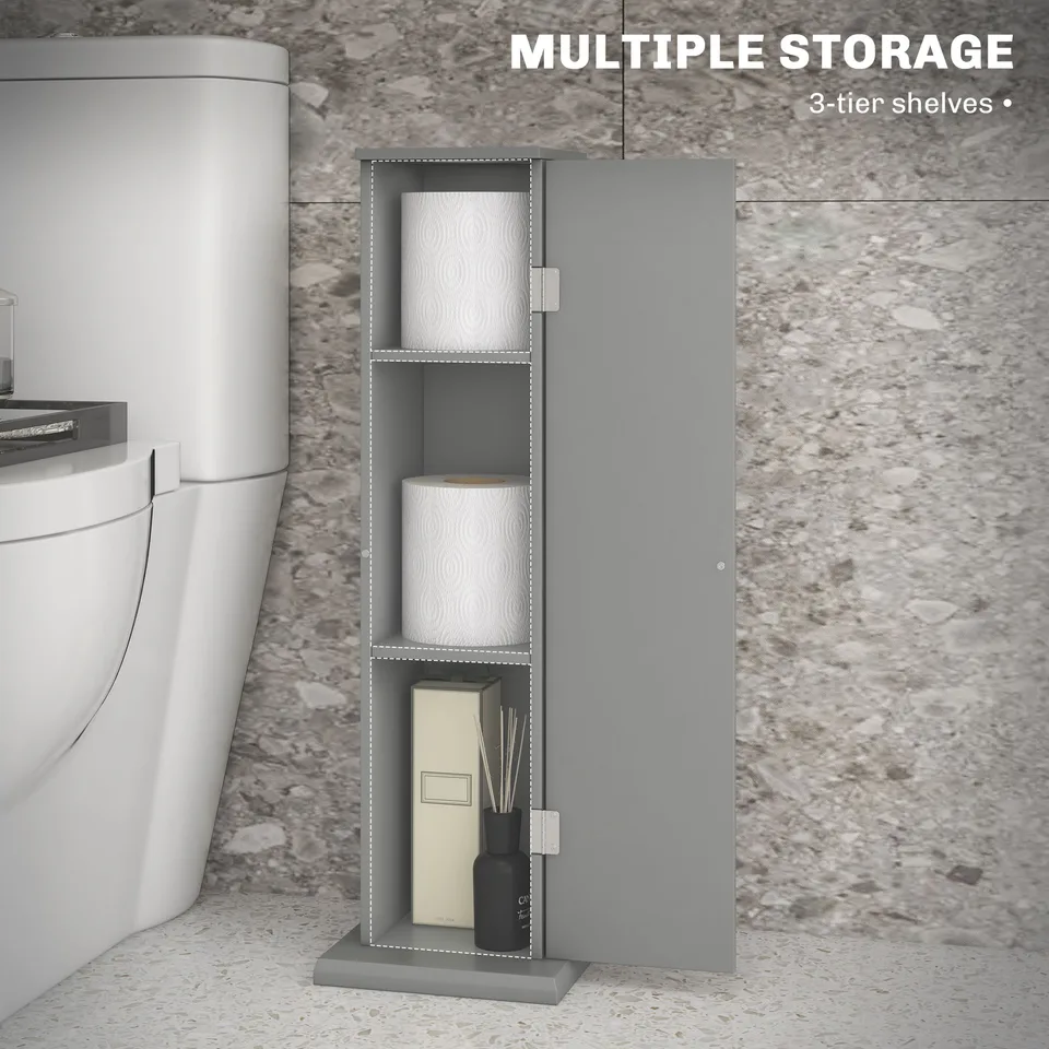 Small Toilet Paper Cabinet, Bathroom Corner Cabinet with Doors and Shelves for Paper Shampoo, Gray view 4