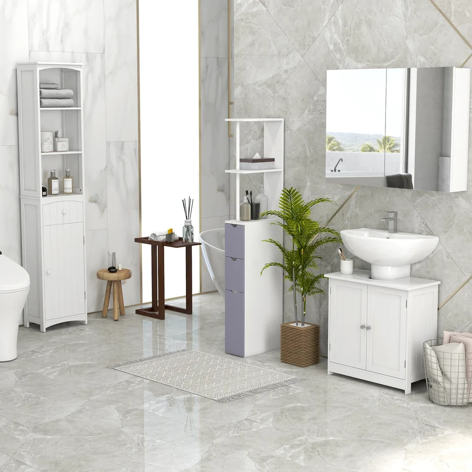 Under Sink Bathroom Cabinet, Pedestal Sink Storage Cabinet with 2 Doors, Shelf and U-Shape, White view 2