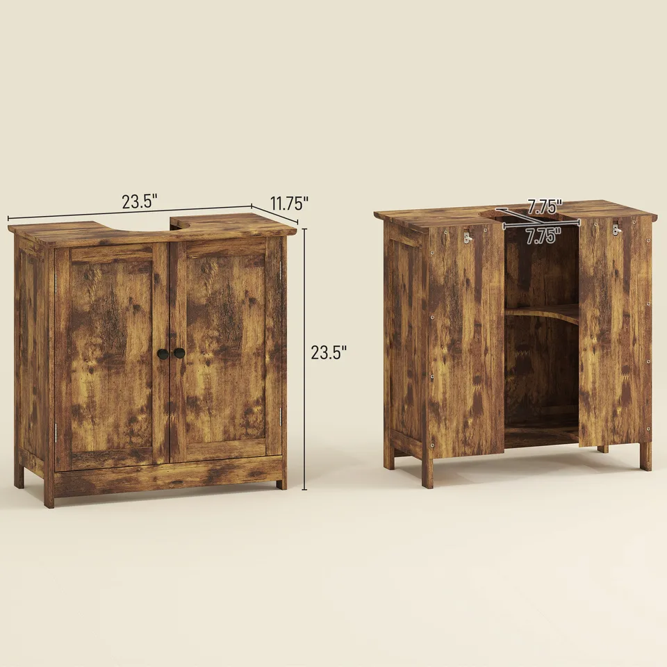 Bathroom Vanity Cabinet, Under Sink Bathroom Cabinet with 2 Doors and Adjustable Shelf, Rustic Brown view 2