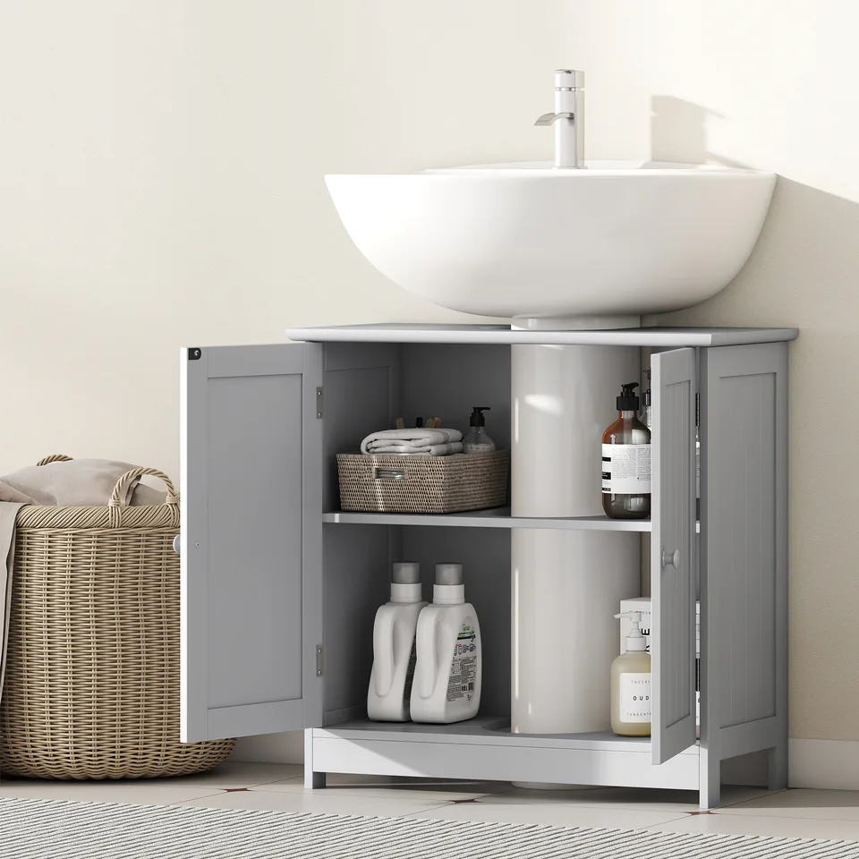 Bathroom Vanity Cabinet, Under Sink Bathroom Cabinet with 2 Doors and Adjustable Shelf, Light Gray view 4