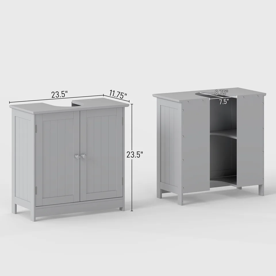 Bathroom Vanity Cabinet, Under Sink Bathroom Cabinet with 2 Doors and Adjustable Shelf, Light Gray view 3