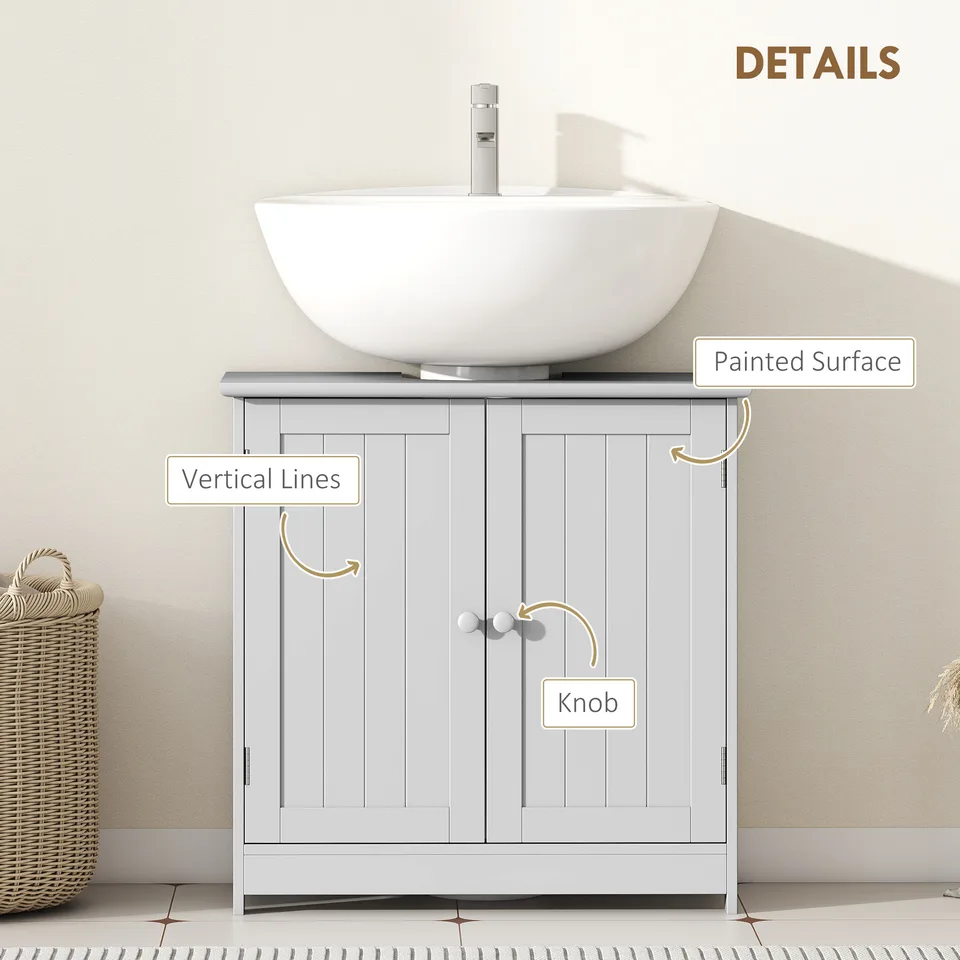 Bathroom Vanity Cabinet, Under Sink Bathroom Cabinet with 2 Doors and Adjustable Shelf, Light Gray view 2