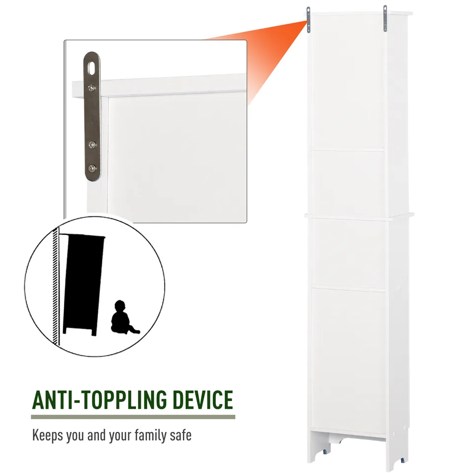 Tall Bathroom Storage Cabinet/Freestanding Linen Tower with 3-Tier Open Adjustable Shelf and Cupboard, White view 2