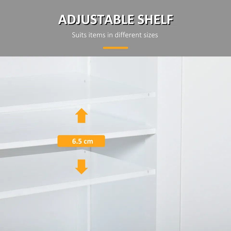 Freestanding Bathroom Floor Cabinet, Wooden Bathroom Cabinet with 2 Doors, 2 Drawers and Adjustable Shelf, White view 2