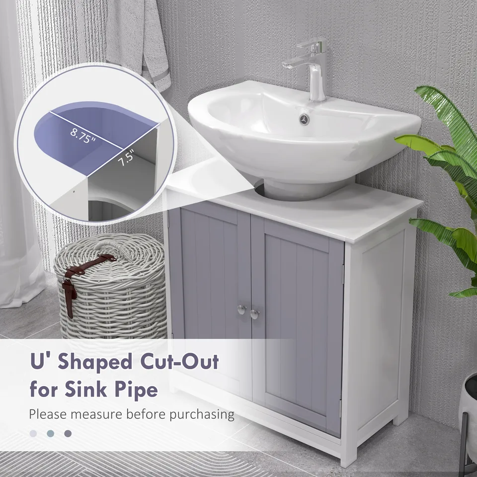 Bathroom Vanities, Bathroom Sink Cabinets with U-Shape Cut-Out and Adjustable Internal Shelf, White and Gray view 4