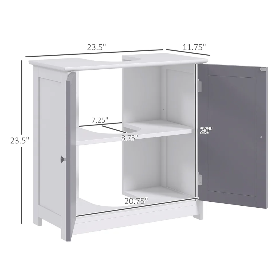 Bathroom Vanities, Bathroom Sink Cabinets with U-Shape Cut-Out and Adjustable Internal Shelf, White and Gray view 2