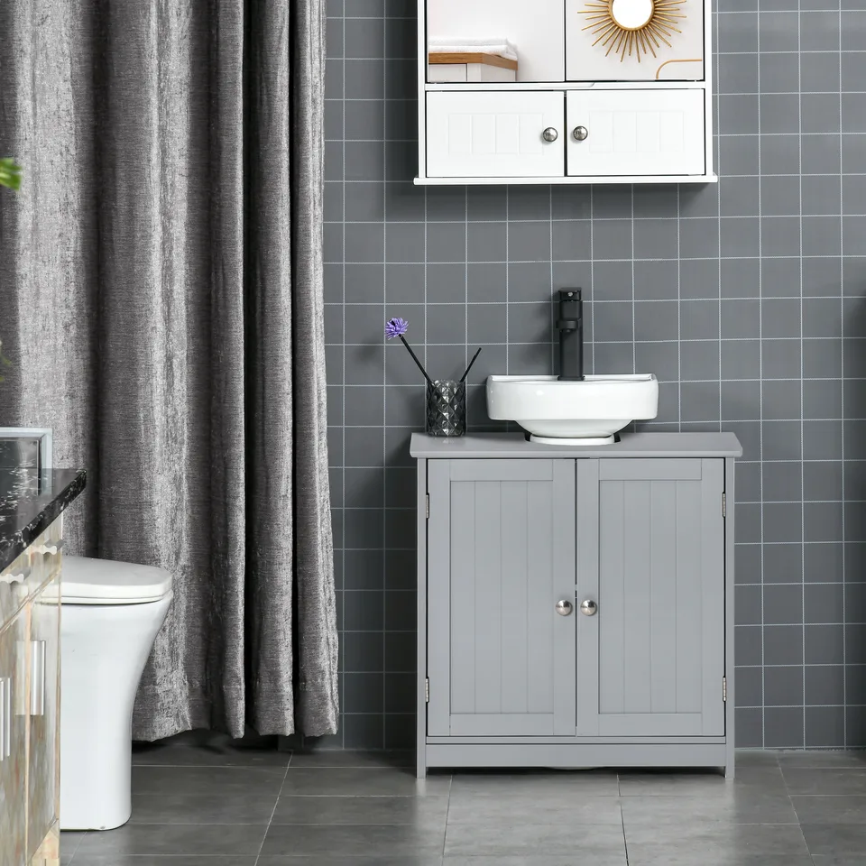 Bathroom Vanities, Bathroom Sink Cabinets with U-Shape Cut-Out and Adjustable Internal Shelf, Gray view 2