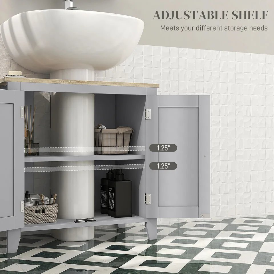 Bathroom Vanities, Pedestal Sink Cabinet with U-Shaped Cut-out and Adjustable Shelf, Gray view 2