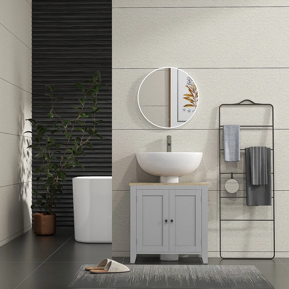 Bathroom Vanities, Pedestal Sink Cabinet with U-Shaped Cut-out and Adjustable Shelf, Gray view 3