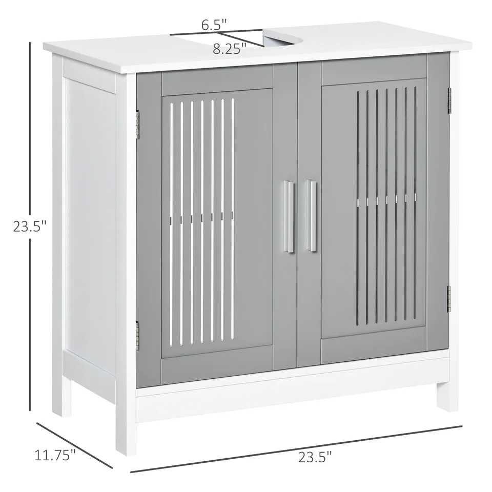 Under Sink Pedestal Storage Bathroom Cabinet, Gray White view 3