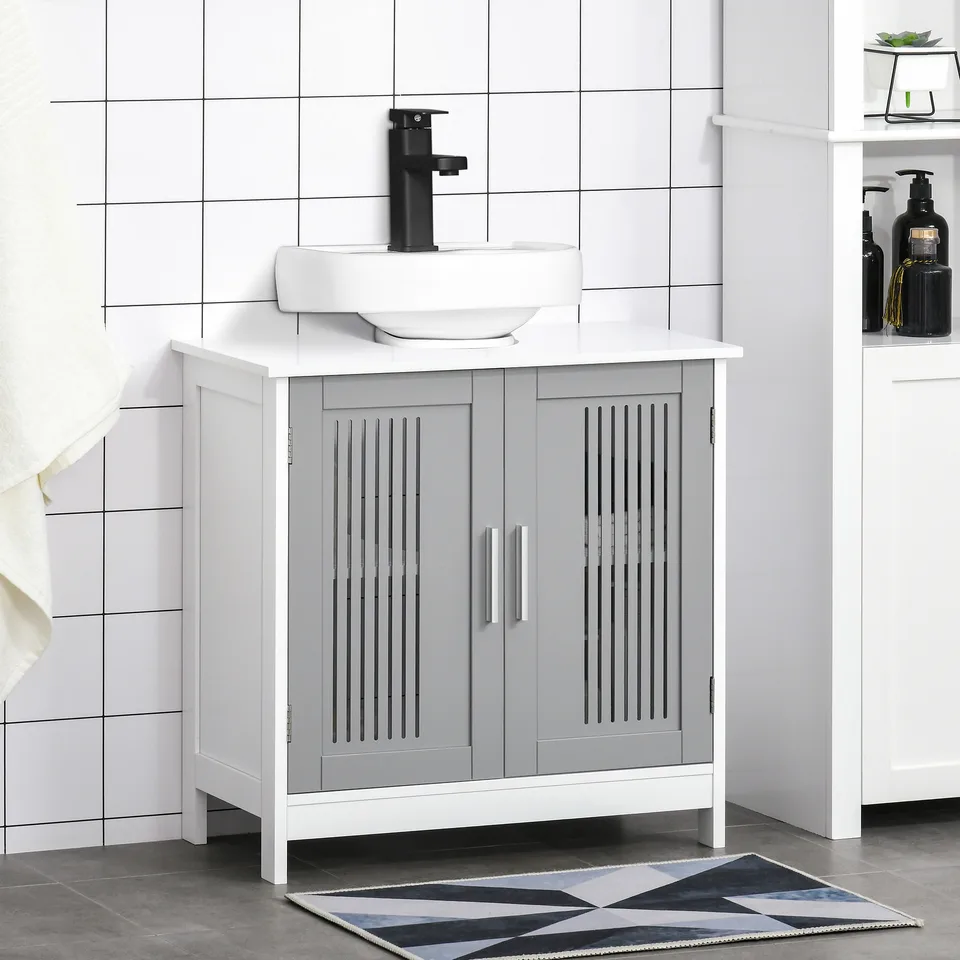 Under Sink Pedestal Storage Bathroom Cabinet, Gray White