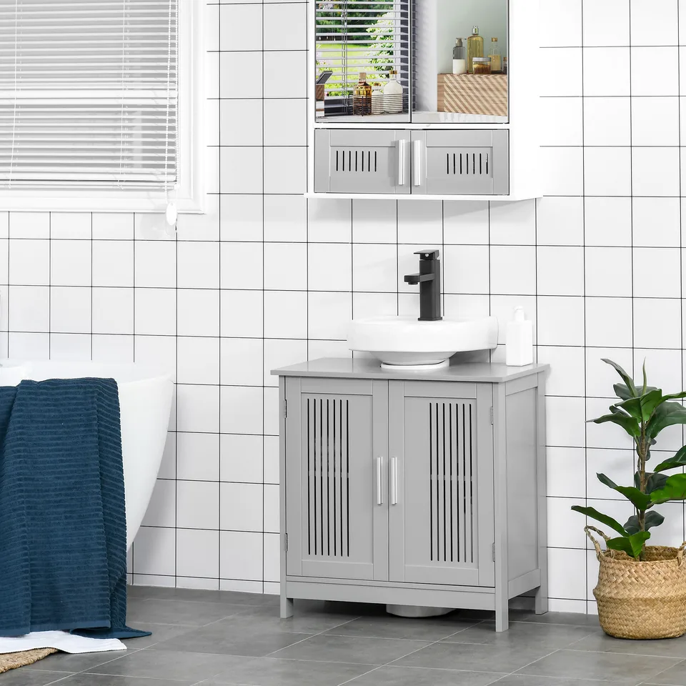 Under Sink Pedestal Storage Bathroom Cabinet, Gray view 2