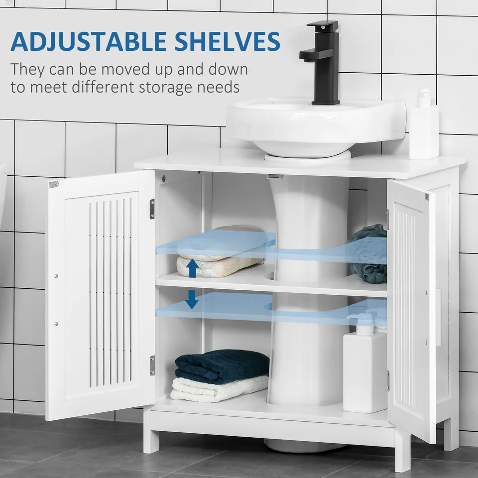 Bathroom Under Sink Cabinet Vanity Unit with Adjustable Shelf Space Saver, White view 4