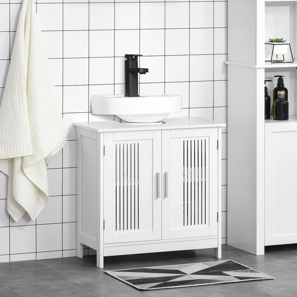 Bathroom Under Sink Cabinet Vanity Unit with Adjustable Shelf Space Saver, White