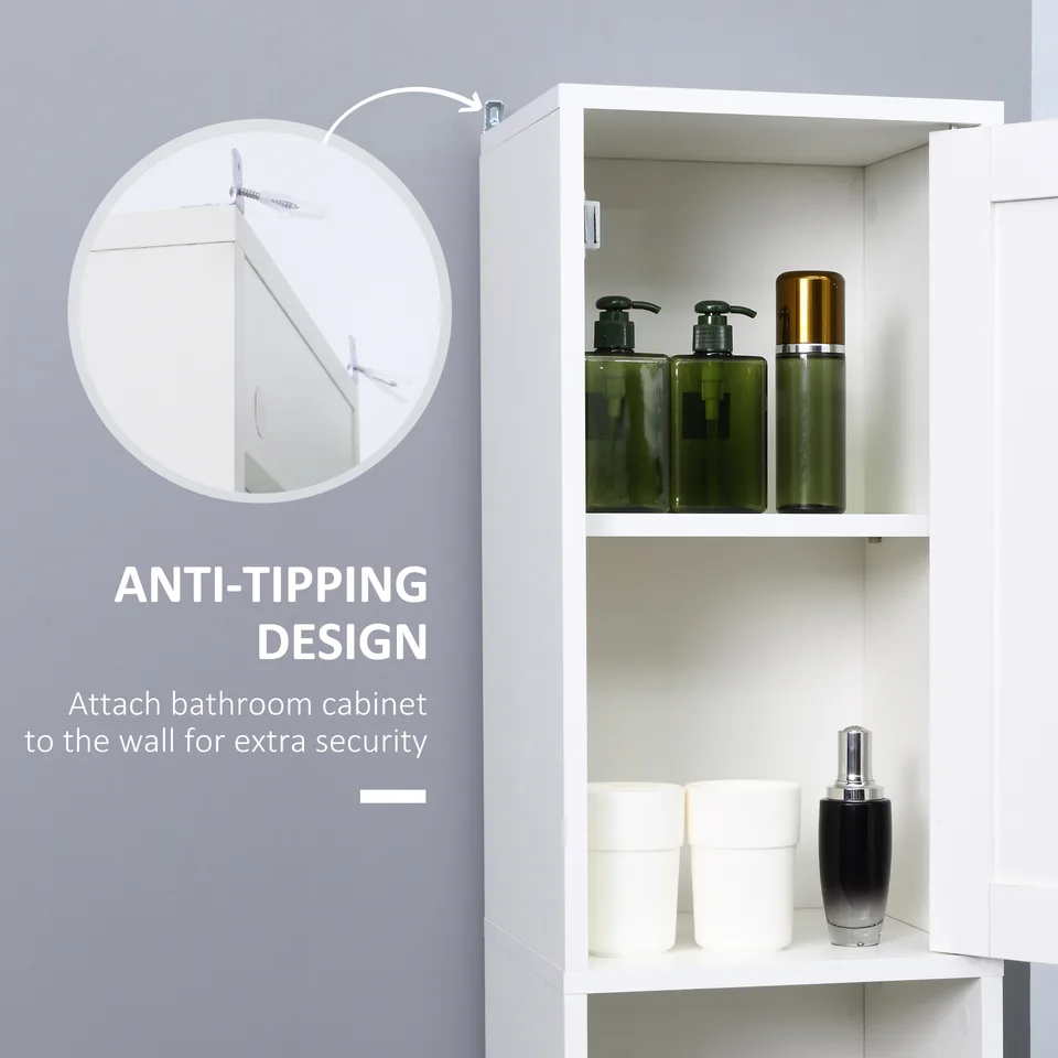 Tall Bathroom Storage Cabinet with Mirror, Wooden Freestanding Tower Cabinet with Adjustable Shelves for Bathroom or Living Room, White view 3