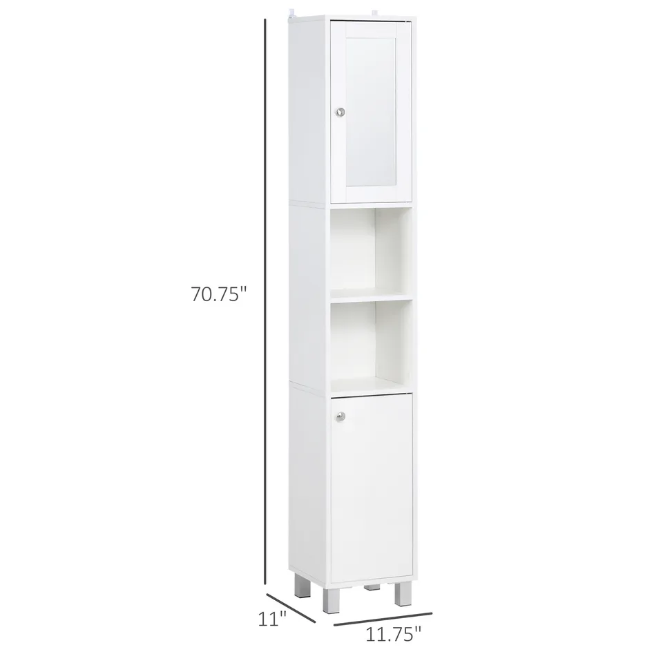 Tall Bathroom Storage Cabinet with Mirror, Wooden Freestanding Tower Cabinet with Adjustable Shelves for Bathroom or Living Room, White view 4