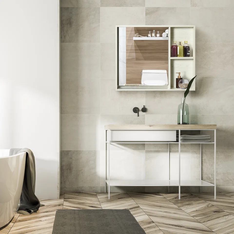 31.5" x 25.5" Bathroom Medicine Cabinet with Mirror, Storage Shelf, Over Toilet Bathroom Cabinet Wall Mounted for Living Room and Laundry view 5