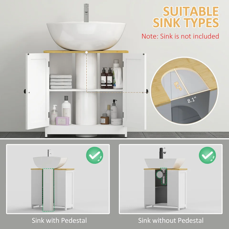 Bathroom Vanities Under Sink Storage Cabinet Cupboard with 2 Doors, 23.5" x 11.75" x 24", White view 6