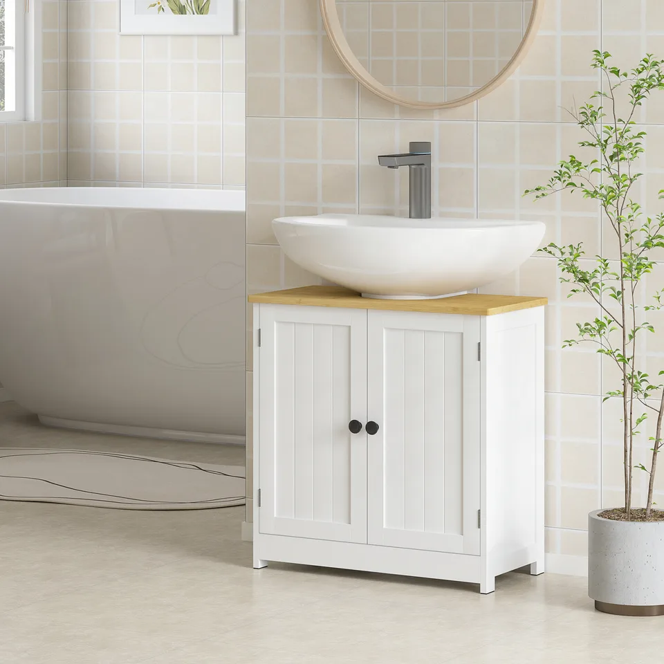 Bathroom Vanities Under Sink Storage Cabinet Cupboard with 2 Doors, 23.5" x 11.75" x 24", White
