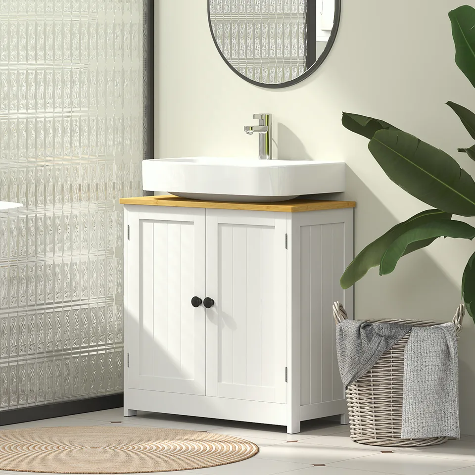 Bathroom Vanities Under Sink Storage Cabinet Cupboard with 2 Doors, 23.5" x 11.75" x 24", White view 4