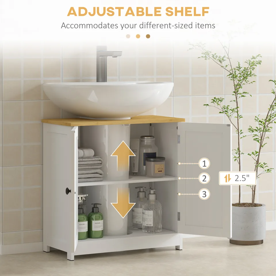 Bathroom Vanities Under Sink Storage Cabinet Cupboard with 2 Doors, 23.5" x 11.75" x 24", White view 5