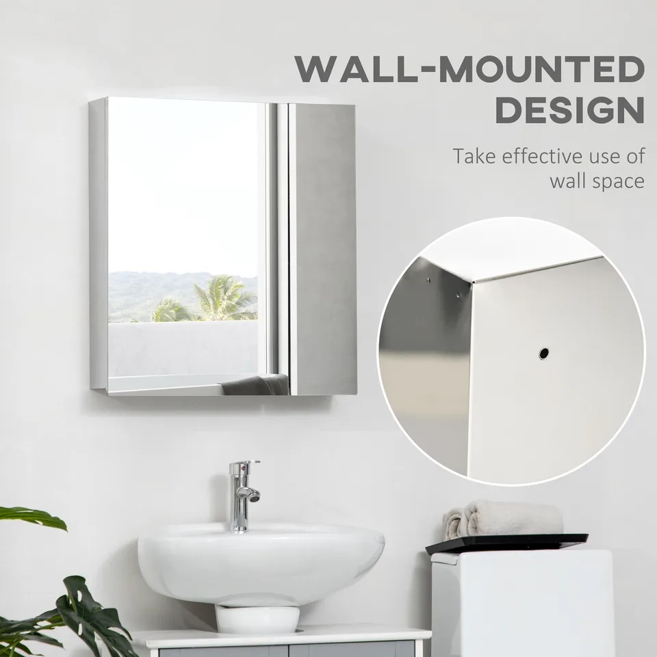 Wall Mounted Bathroom Medicine Cabinet with Hinged Door Storage Shelves for Living Room and Laundry Room Silver view 2
