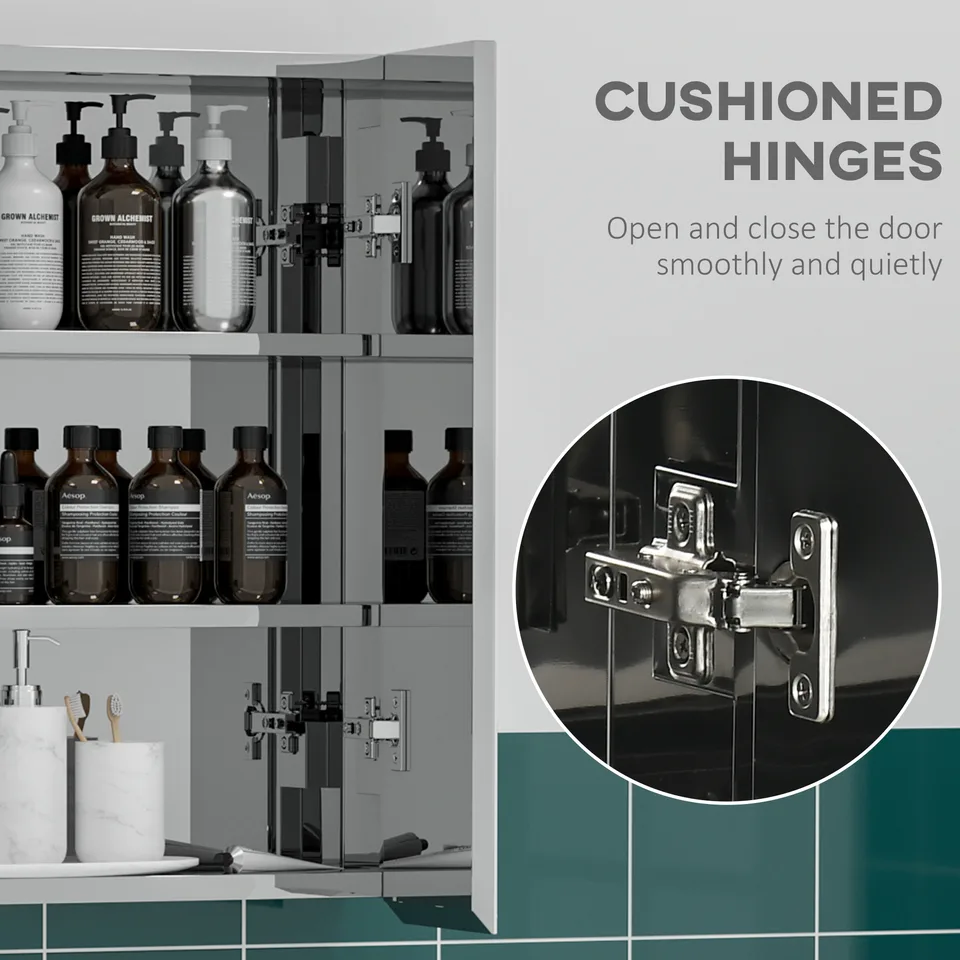 Wall Mounted Bathroom Medicine Cabinet with Hinged Door Storage Shelves for Living Room and Laundry Room Silver view 3
