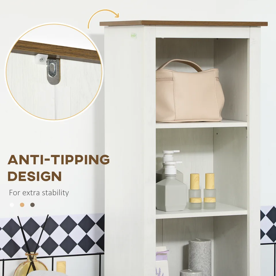 Farmhouse Bathroom Cabinet, Tall Storage Cabinet with Door and Adjustable Shelves, 15.5" x 11.75" x 63", White view 2