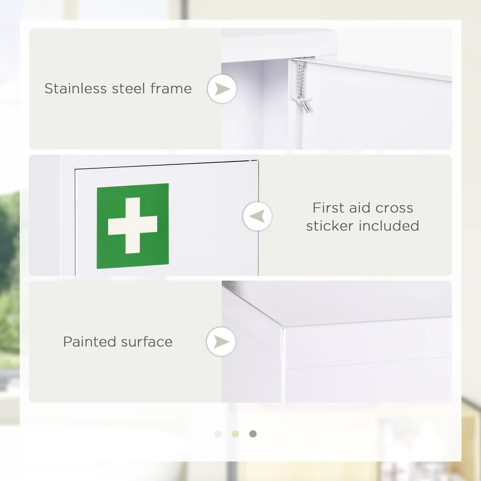 16" x 21" Lockable Medicine Cabinet, 3 Tier Steel Medical Wall Box with 2 Keys and Shelves for Bathroom, White view 2