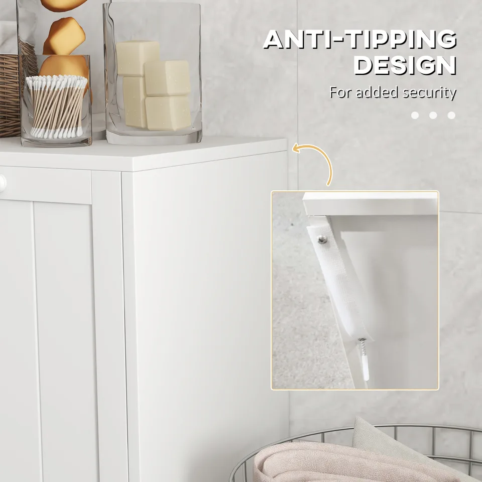 Tilt-out Laundry Storage Cabinet with 2 Compartment Hampers, White view 4