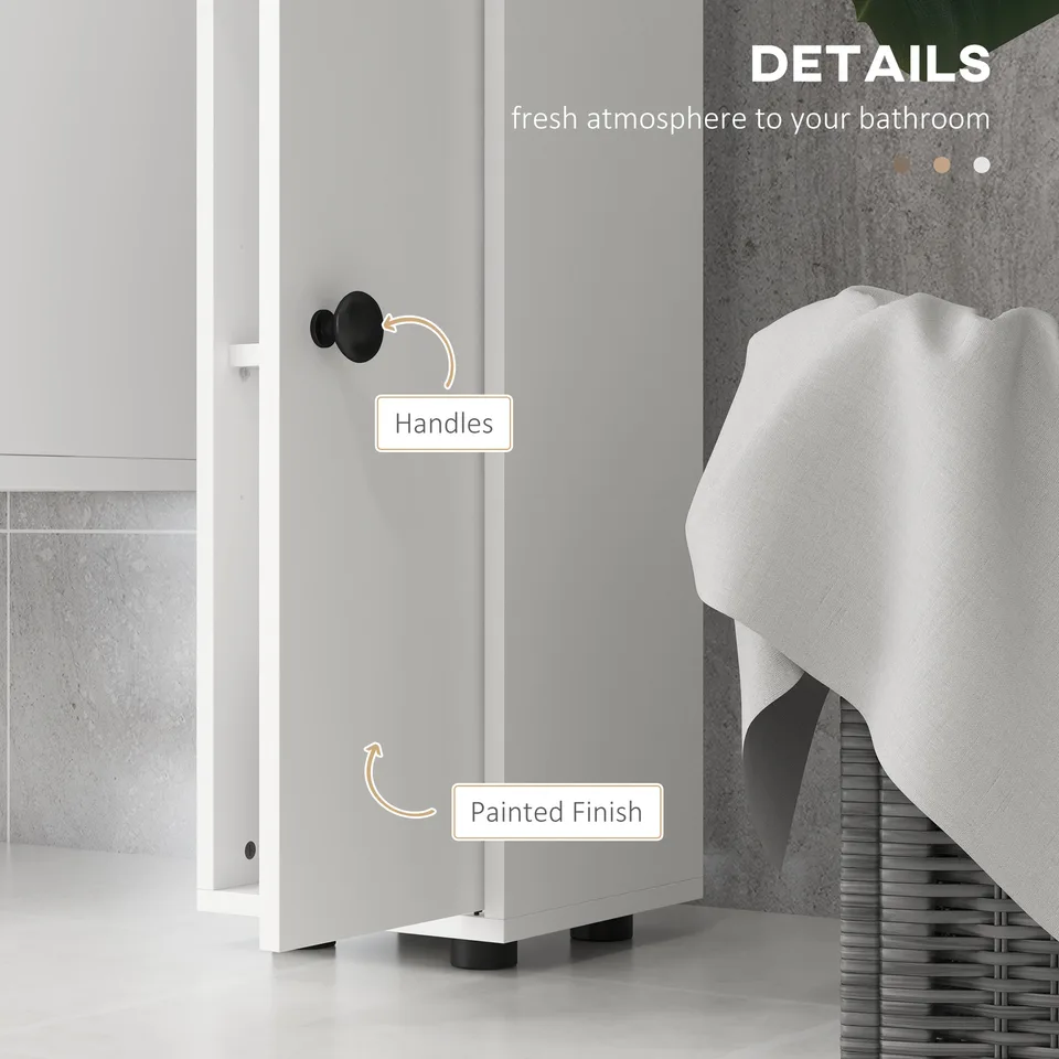 71" Small Bathroom Storage Cabinet, Narrow Toilet Paper Cabinet with Open Shelves, 2 Cabinets, Adjustable Shelves, White view 2