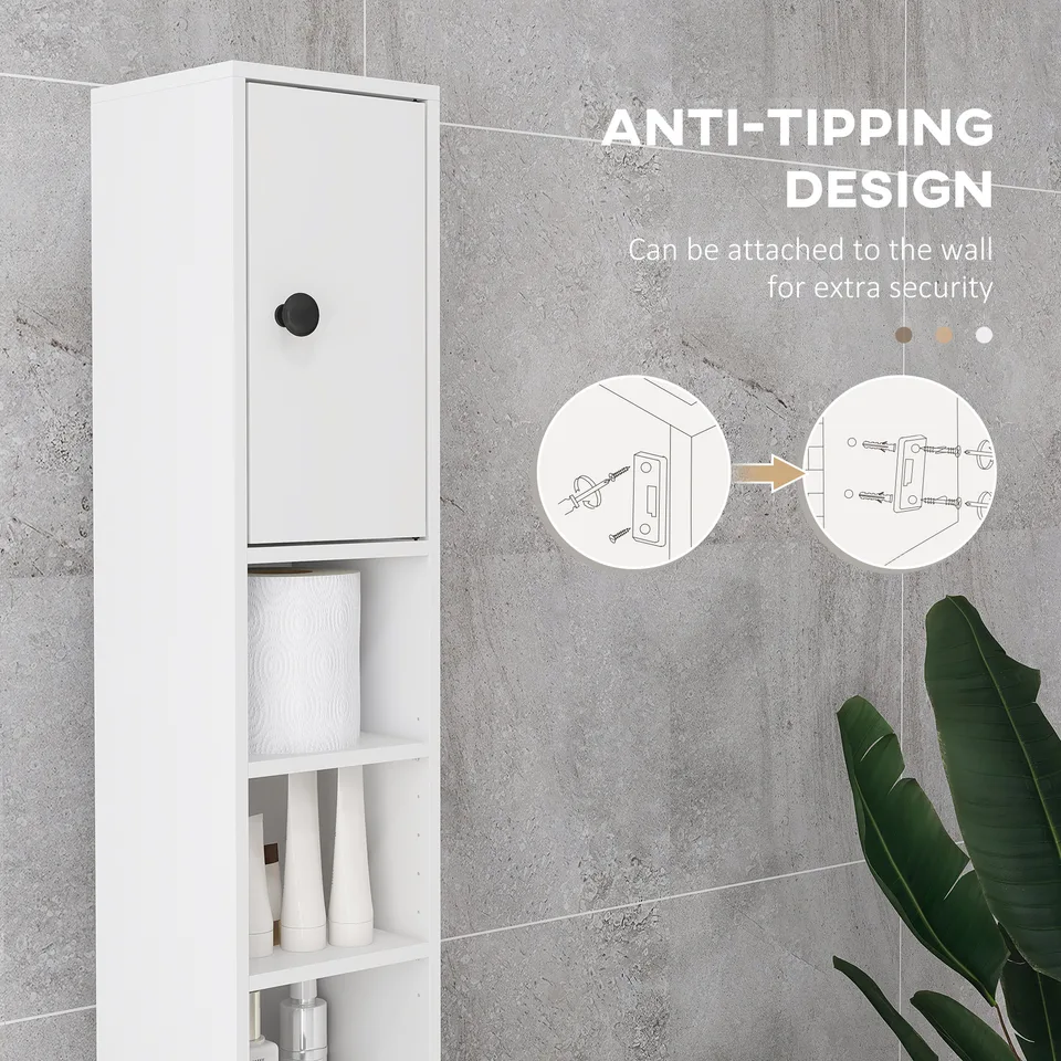 71" Small Bathroom Storage Cabinet, Narrow Toilet Paper Cabinet with Open Shelves, 2 Cabinets, Adjustable Shelves, White view 4