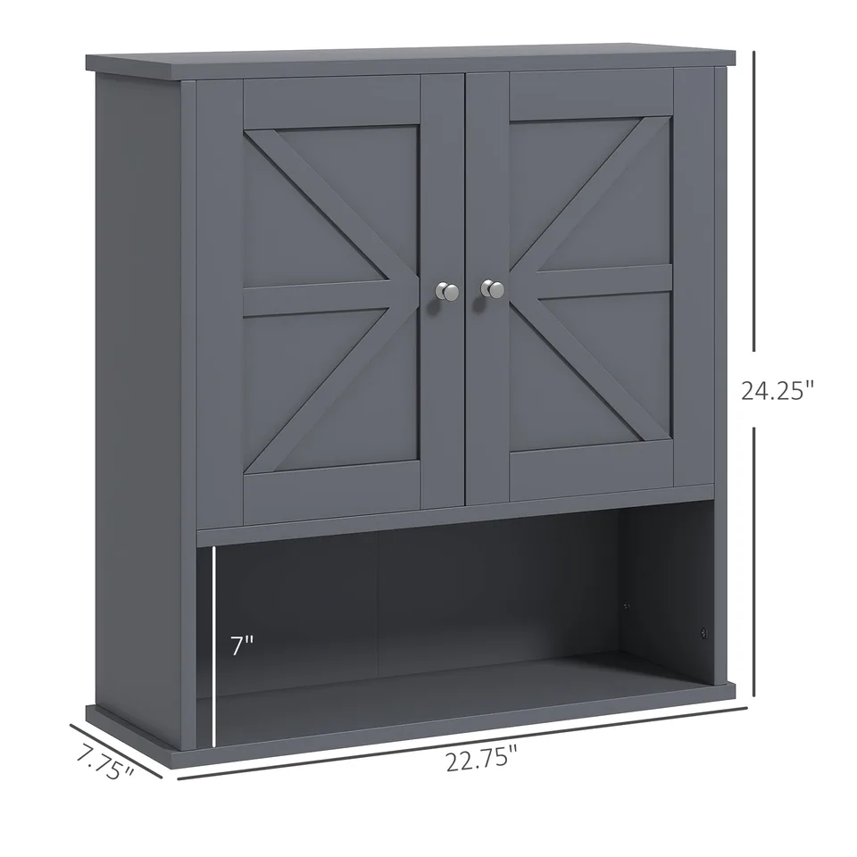 Farmhouse Bathroom Medicine Cabinet, Wall Cabinet with Barn Doors and Adjustable Shelf for Laundry Room, Gray view 3