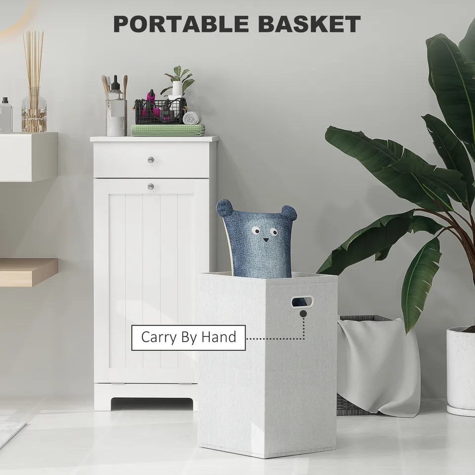 Laundry Hamper Cabinet, Laundry Cabinet with Tilt Out Laundry Basket and Drawer, White view 3