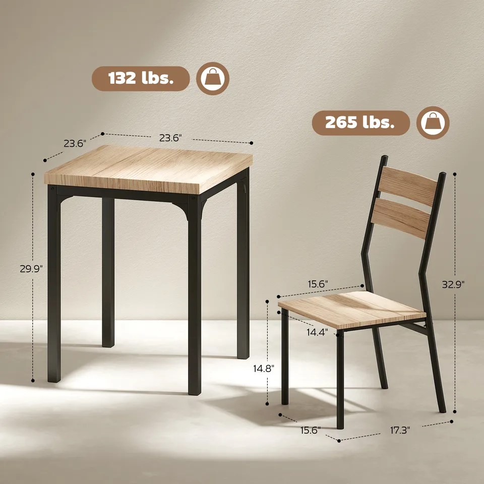 3 Piece Dining Table Set for 2, Modern Kitchen Table and Chairs, Dining Room Set for Breakfast Nook, Light Wood Grain view 2