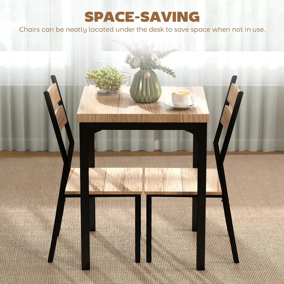 3 Piece Dining Table Set for 2, Modern Kitchen Table and Chairs, Dining Room Set for Breakfast Nook, Light Wood Grain view 3