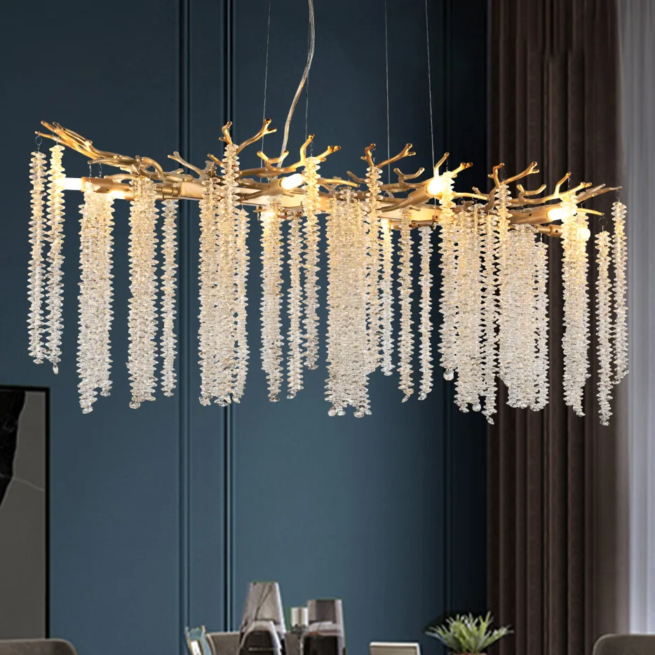 39-inch Modern Golden Pendant Light With Cascading Crystal Strands, Ideal For Living Room, Dining Room And Foyer, High-End Decorative Lighting Fixture Bulb Not Included view 4