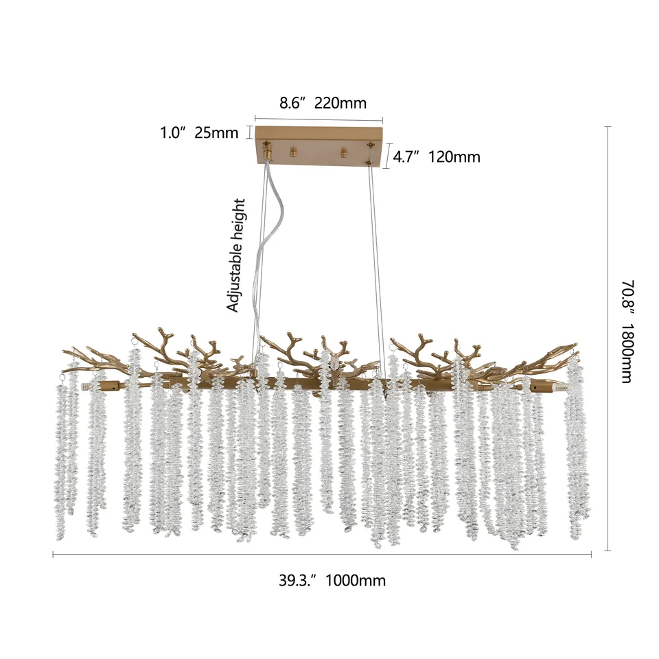 39-inch Modern Golden Pendant Light With Cascading Crystal Strands, Ideal For Living Room, Dining Room And Foyer, High-End Decorative Lighting Fixture Bulb Not Included view 2
