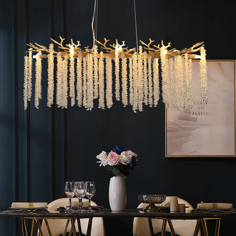 39-inch Modern Golden Pendant Light With Cascading Crystal Strands, Ideal For Living Room, Dining Room And Foyer, High-End Decorative Lighting Fixture Bulb Not Included view 3