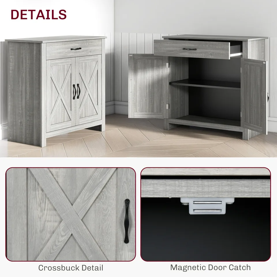 Farmhouse Sideboard Cabinet with Barn Doors Kitchen Buffet Cabinet with Drawer and Adjustable Shelf Stone Gray view 3